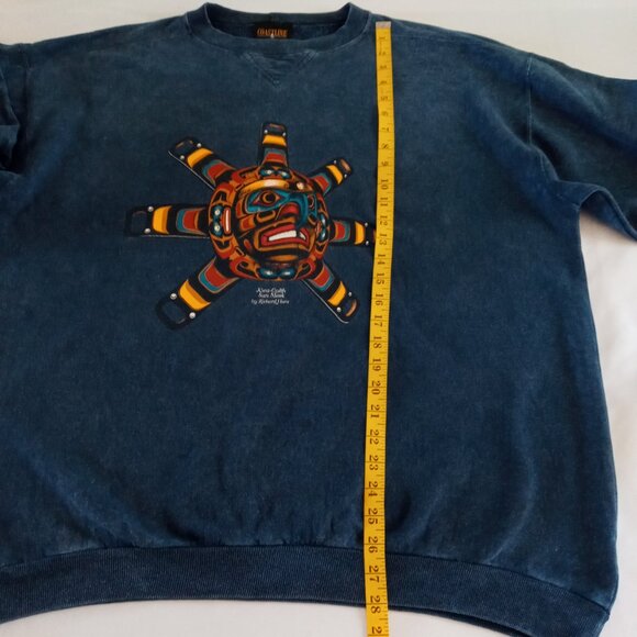 Vintage kwa-Gulth Sun Mask First Nations Artist Richard Hunt Sweatshirt size XL - Picture 7 of 11